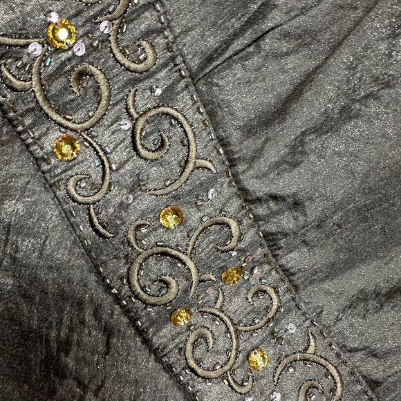 R&M Richards‎ bronze tiered maxi dress jeweled embroidered sleeveless sz 10 GUC - Picture 2 of 6